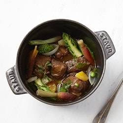 Slow cooked local lamb with youg vegetables - Restaurant Les Remparts